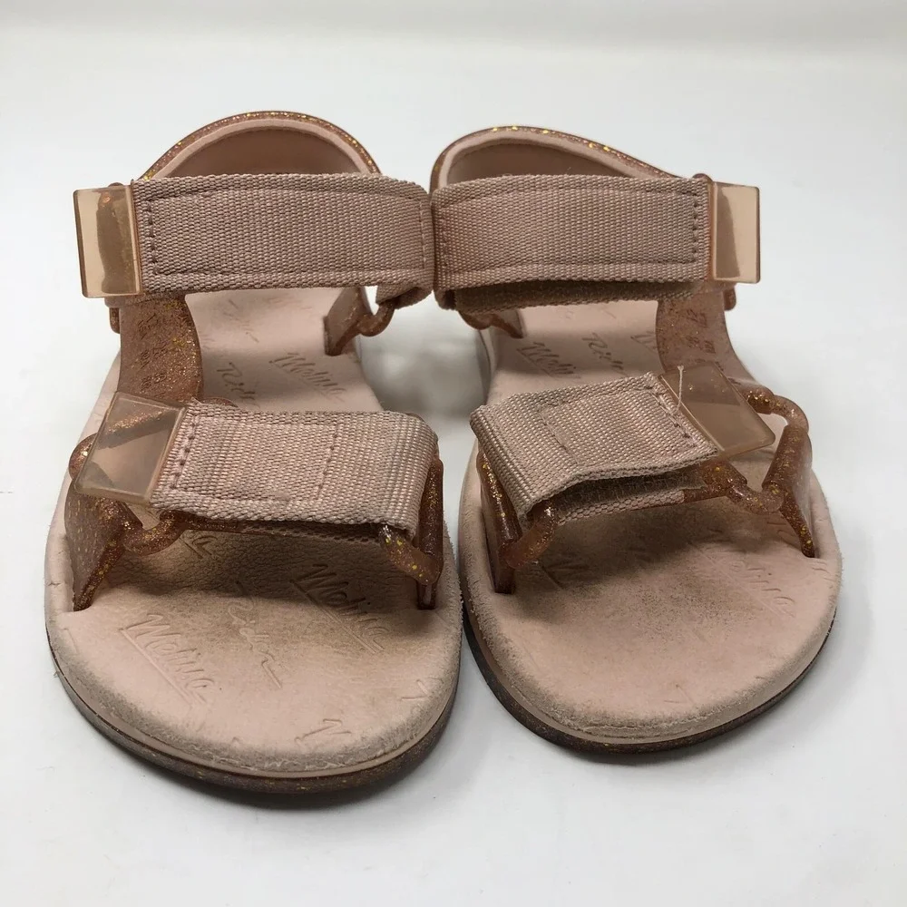 Mini Melissa Papete + Rider Good Times Pink Glitter Strappy Sandal Girls 12